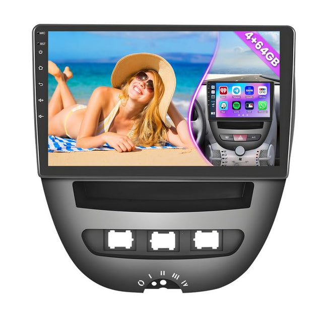 Hikity 8-tuumaline 4+64G Android 15 autoraadio Toyota Aygo/Peugeot 107/Citroen C1 2005-2014 raadio, juhtmevaba CarPlay, Android Auto, 10.1-tolline ekraan, autoraadio koos peegliühendusega, Navi, GPS, BT, FM, RDS, WiFi, DSP