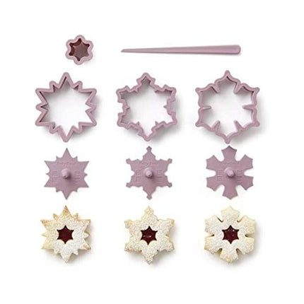Betty Bossi Cookie Cutter Set Snowflakes 3-piece, dishwasher-safe, including mini star cutter and cleaning stick, perfect for Spitzbuben, cinnamon stars, Christmas cookies