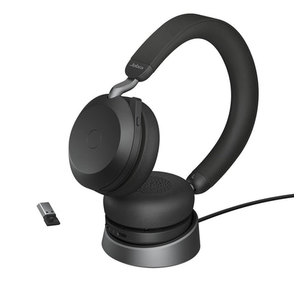 Jabra Evolve2 75 Wireless PC Headset with Charging Dock, 8-Micro Technology - Dual-Foam Stereo Headphones with Advanced Active Noise Cancellation, USB-A Bluetooth Adapter, and MS Compatibility - Black