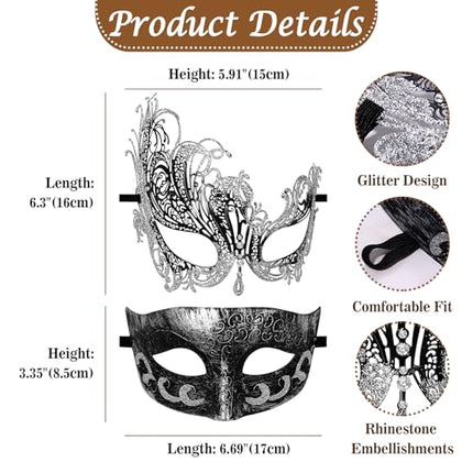 Cupimatchi maskeraadimask paaridele: metallik Veneetsia peomask Halloweeni kostüümi aksessuaar karnevaliks