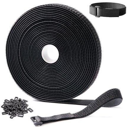 Durable nylon hook and loop fastener strips, adjustable hook and loop fasteners, cut to length, ideal for wire management, cable organizers and cable ties, black (size: 1)