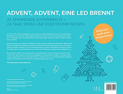 FRANZIS 67400 - Elektroonika advendikalender, 24 põnevat elektroonikakatset, komplekt trükkplaadi ja komponentidega, sh 31-leheküljeline raamat, mitmevärviline