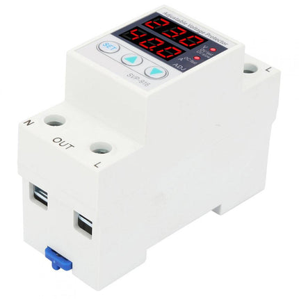 Undervoltage protection device, voltage current protector, 230VAC intelligent single-phase adjustable overvoltage undervoltage current protector, DIN rail installation, for power supply systems (63A)