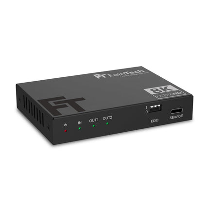 FeinTech SP210 HDMI 2.1 jaotur 1 sisend 2 väljundit 4K 120Hz 8K VRR ALLM, HDMI jaotur kahe monitori samaaegseks skaneerimiseks, HDMI CEC läbilaskevõime, ühildub HDCP 2.3, HDR ja Dolby Visioniga