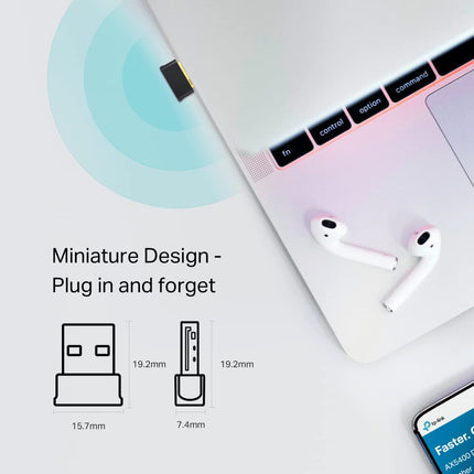 TP-Link Archer T2UB Nano AC600 Nano Wi-Fi Bluetooth 4.2 USB-adapter (2,4 GHz 200 Mbps, 5 GHz 433 Mbps, Nano suurus, toetab Windows 11/10/8.1/8/7, WPA3 krüptimisstandardeid, Bluetooth 4.2)