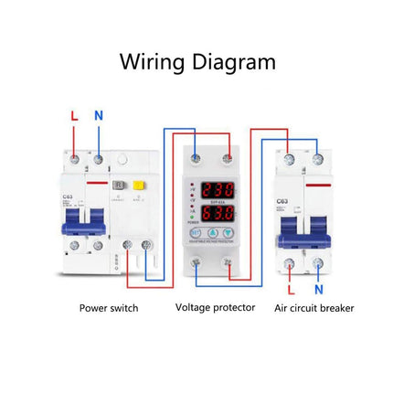 Overcurrent protection, AC230V 63A voltage current protection, single-phase overvoltage protection, 230V-300V adjustable, DIN rail installation