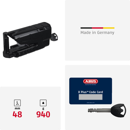 ABUS piduriketta lukk GRANIT Detecto XPlus 8077 - mootorratta lukk alarmi ja XPlus silindriga - ABUS turvatase 18