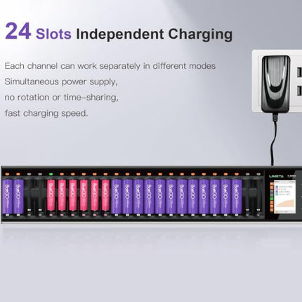 LIMETA 24 pesaga nutikas akulaadija AA AAA universaalne USB-C-tüüpi akulaadija LCD-ekraaniga laetav kiirlaadija laetavad akud Li-Ion LiHv NI-MH NI-Cd