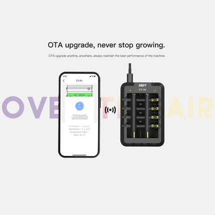 ISDT C4 Air Fast akulaadija, universaalne majapidamisakulaadija Bluetoothi ​​rakenduse ühenduse funktsiooniga, USB C tsüklilise laadimise ja tühjenemise laadija AAA/AA/18650/26700 akude jms jaoks.