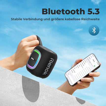 RIENOK Bluetooth Speaker Small with Light FM Radio Bluetooth 5.3 Music Box Wireless Bass Box with 15 Hours Playtime Stereo Portable Waterproof TF Card USB Stick Black