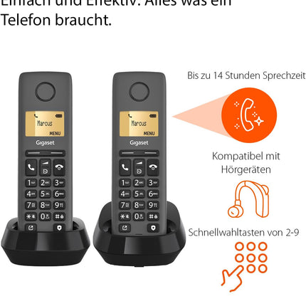 Gigaset Pure 120 Duo - 2 juhtmeta telefoni "ära sega" ja ECO DECT režiimiga - valgustatud ekraan - kuuldeaparaatidega ühilduv, antratsiitmust [Ühildub Saksamaal, Itaalias, Prantsusmaal, Hollandis, Belgias, Šveitsis, Austraalias]