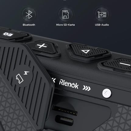 RIENOK S11 Bluetooth Speaker 30W Music Box with EQ Mode USB Audio IPX7 Bluetooth Box 24h Battery Portable Speaker with Light Bass for Phone Party Outdoor Beach Park Bike