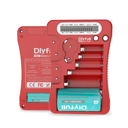 Dlyfull LCD universaalne akutester AA AAA CD 9V digitaalne testseade CR123A CR2 CRV3 2CR5 CRP2 akutester 1,5 V ja 3 V nööppatareidele, punane