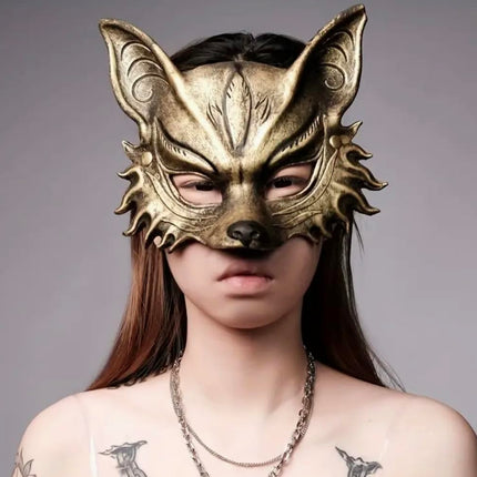 MIMIKRY Fox Half Mask made of EVA foam, masked ball mask, fox mask, costume accessory, color: gold