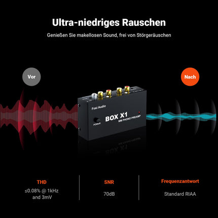 Fosi Audio BOX X1 Phono eelvõimendi, MM-plaadimängijate eelvõimendi 3,5 mm kõrvaklapipesa ja RCA väljundiga, sh toitelüliti – ideaalne fono eelvõimendi vinüülihuvilistele
