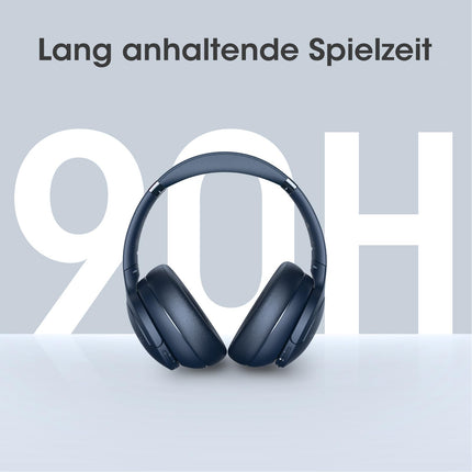 DOQAUS Kopfhörer Kabellos Bluetooth Bis zu 90 Std,Bluetooth Kopfhörer Over-Ear mit 3 EQ-Modi, HiFi Stereo, Eingebautes Mikrofon, Faltbares Wireless Headphones für Handys/iPad/Laptops/PC-Marineblau