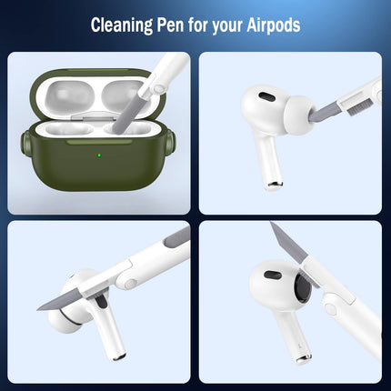 R-fun Protective Case Compatible with Apple Airpods Pro (2023/2022/2019, 2nd/1st Gen), (USB-C/Lightning Cable), Music Headphone Earphone Case with Security Lock and Cleaning Kit, Olive