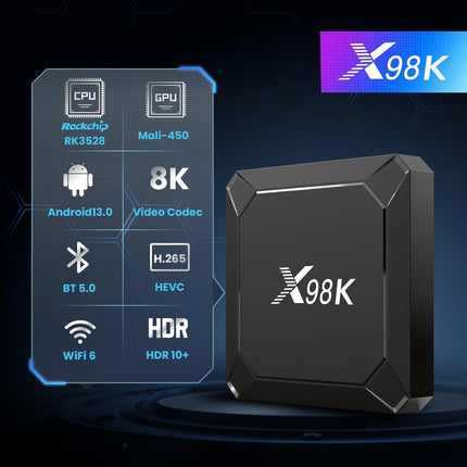 Android Box 13.0, Android TV Box 4GB RAM 32GB ROM RK3528 neljatuumaline Arm Cortex-A53 protsessor toetab WiFi6 BT5.0 10/100M LAN-i, võrku, 2.4G/5G HD 8k teleriboks Androidile