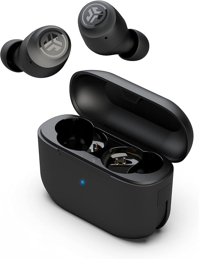 JLab Go Air Pop-kõrvaklapid, juhtmevabad Bluetooth-kõrvaklapid, tõeliselt juhtmevabad kõrvaklapid, üle 32 tunni mänguaega, juhtmevabad kõrvaklapid mikrofoniga, USB laadimisümbris, kahekordne ühendus, EQ3 heli, must