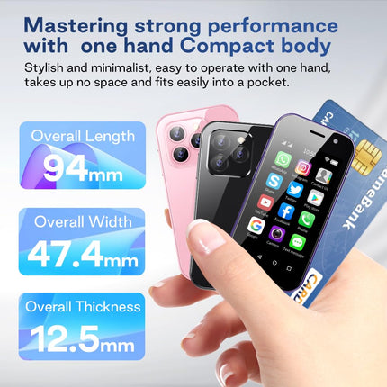 ZOKOE mini mobiiltelefon lastele 3-tolline ekraan 2000 mAh 3 GB RAM 64 GB ROM 2.0 + 5.0 MP näotuvastus 4G lepinguta telefon (roosa, 3 GB + 64 GB)