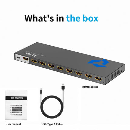 Yinker 4K HDMI jaotur 1 sisend 8 väljundit, 8 pordiga HDMI jaotur 8 ekraanile, 4K30Hz, Xbox360 PS4 PS3 Roku