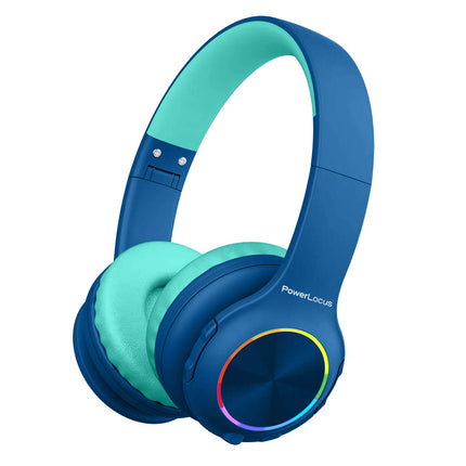 PowerLocus laste Bluetooth-kõrvaklapid, laste juhtmevabad kõrvaklapid LED-tulede ja 94 dB helitugevuse piiranguga, kokkupandavad kõrvaklapid, HD-stereo, Micro SD, sisseehitatud mikrofon kooli/sülearvuti/mobiiltelefoni/teleri jaoks