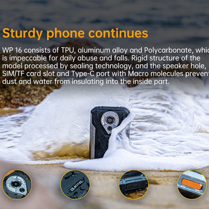 OUKITEL Outdoor Smartphone Without Contract WP16, 10600mAh Battery Mobile Phone, 20MP Night Vision Camera, IP68 Waterproof Shockproof Android 11, Helio P60 Octa Core 8GB 128GB, 6.4'' HD+, Dual SIM, GPS NFC Orange