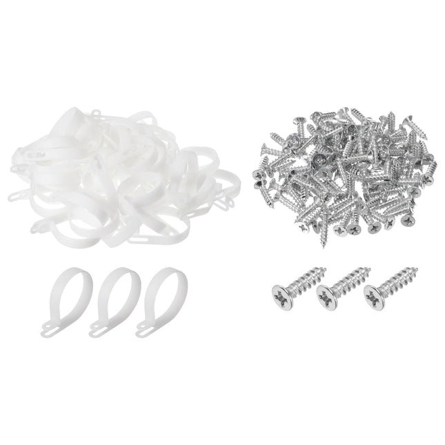 QUARKZMAN R-Type Cable Clip Wire Clamp, 50mm 1.97 inch Nylon Screw Mount Cable Tie Clips with Screws White for Cable Management Pack of 100
