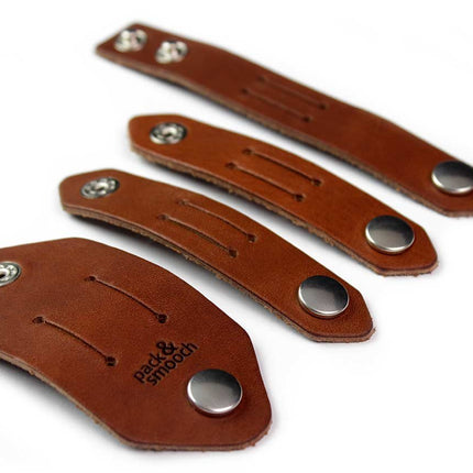 Pack &amp; Smooch Cable Organizer Set, Cable Holder, Cable Ties 100% Vegetable Tanned Leather Made in Germany, Light Brown