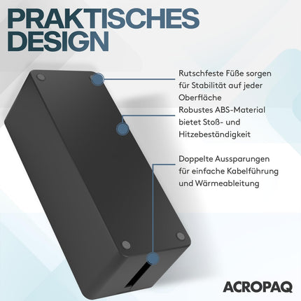 ACROPAQ Cable Box Large Black, Cable Organizer for Hiding Cables (40.6 x 13.4 x 15.6 cm), Desk Organizer - Cable Management Box for Order in the Office and Home Office