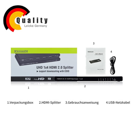 KanaaN HDMI 2.0 Matrix PS5 lüliti jaotur 1 sisend 4 väljundit | 4K/1080p | Toetab PS5, sülearvuti HDTV-d, EDID-salvestust, CEC-d, Daisy Chain'i, SP14HS-i, Dolby 5.1/Dolby TrueHD-d, jaotusvõimendit projektorile