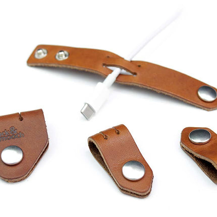 Pack &amp; Smooch Cable Organizer Set, Cable Holder, Cable Ties 100% Vegetable Tanned Leather Made in Germany, Light Brown