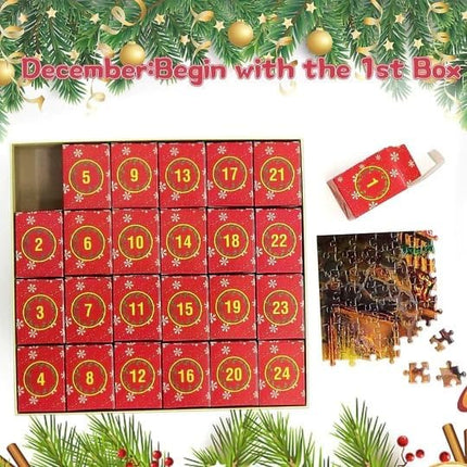 Dasfie advendikalender 2024 jõulupusle 24 kasti | Advendikalender 2024 lastele 1008-osaline pusle jõulukingiks poistele ja tüdrukutele (70 x 50 cm)