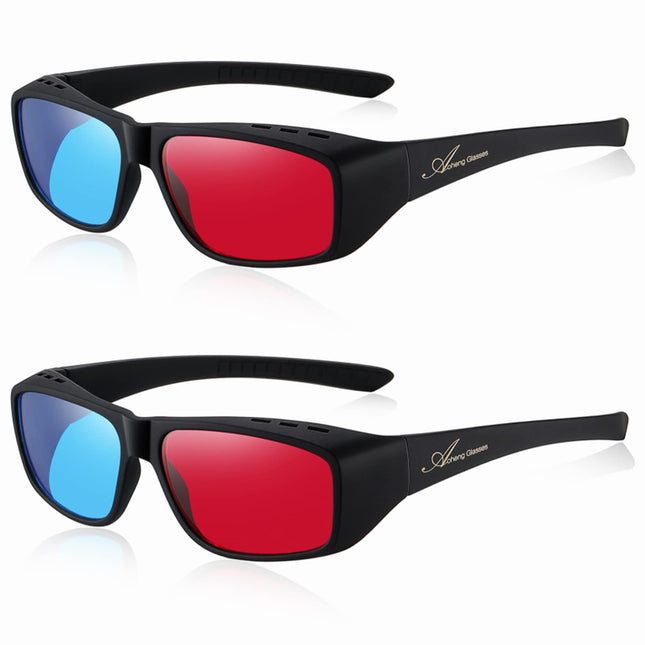 AoHeng punased sinised/tsüaansinised 3D anaglüüfiprillid 3D-filmide ja koomiksite jaoks, suur raam, selged, heledamad (2 tk)