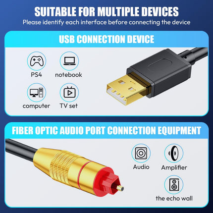 Fouvin USB Audio Adapter, Optical Audio Cable Adapter, 2M/6.5FT Female Audio Converter Cable for Computer Laptop Connection Fiber Optic Box, USB A to Fiber Optic SPDIF Port Connection