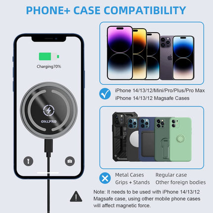 OHLPRO iPhone 16-ga ühilduv Magsafe autokinnitus laadimisfunktsiooniga, 15W kiirlaadimisega juhtmevaba autolaadija iPhone 15 ProMax/15 Pro/15 Plus/14/13/12 jaoks, Apple'i magnetiline autotelefonihoidik