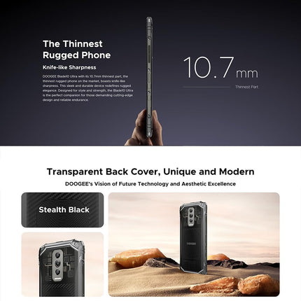 DOOGEE Blade 10 Ultra 20GB+256GB lepinguta õuetelefon 2025, 6,56" HD+ 90Hz IPS, 50MP+8MP, Android 14 mobiiltelefon, 5150mAh aku, 4G LTE õuenutitelefon veekindel IP68, NFC, GPS, OTG, Widevine L1