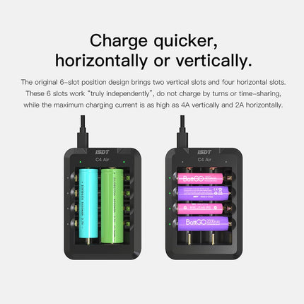 ISDT C4 Air Fast akulaadija, universaalne majapidamisakulaadija Bluetoothi ​​rakenduse ühenduse funktsiooniga, USB C tsüklilise laadimise ja tühjenemise laadija AAA/AA/18650/26700 akude jms jaoks.