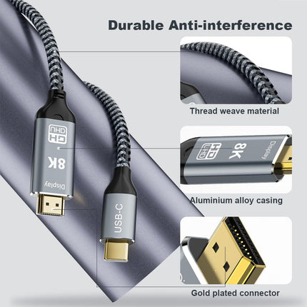 Angusplay USB C - HDMI 2.1 kaabel, 8K@60Hz 4K@240Hz C-tüüpi - HDMI kiire kaabel, HDR HDCP 2.3 Thunderbolt 4/3 - HDMI kaabel 2.1, ühildub iPhone 15 Pro, MacBook Pro/Air UHD teleri ja monitoriga, 3M
