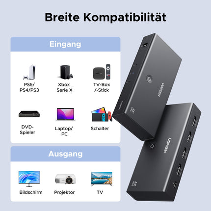 UGREEN HDMI-lüliti 3 sisse 1 väljund 4K@60Hz, HDMI-jaotur puldiga, toetab HDR10+ CEC HDCP2.2, ühildub lülitiga PS5/4/3 Xbox Blu-ray-mängijaga