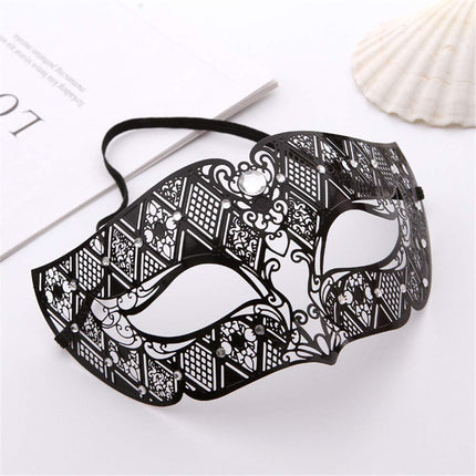 Smx mask - maskeraadimask / metallmask teemantmustriga sepistatud rauast maskiga, must - täiskasvanutele, peolistele