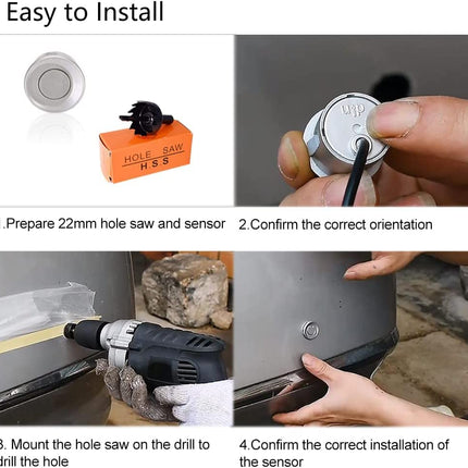 CoCar Car Reversing Alarm Parking Aid 4 Sensors Parking Assistant Parking System PDC + LED Displays + Acoustic Warning - Silver