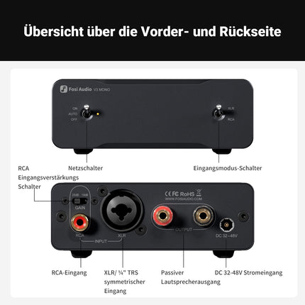 Fosi Audio V3 monovõimendi passiivkõlaritele, minimonoblokk-klassi D-võimendi TPA3255-ga, 240W HiFi kodukino AVR-vastuvõtja, RCA/XLR tasakaalustatud sisendid, 48V/10A toiteplokk
