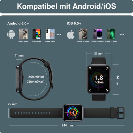 Nutikell naistele ja meestele, 1,8-tolline Fitpolo nutikell telefonifunktsiooniga/Alexa, aktiivsusmonitor pulsisageduse/unemonitoriga/IP68 veekindel aktiivsusmonitor naistele iPhone'i/Androidi jaoks, sammulugeja meestele