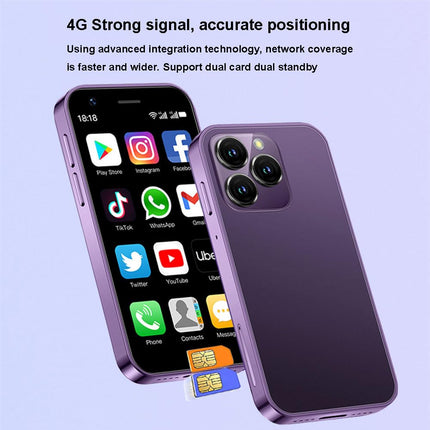 Hipipooo Mini lukustamata nutitelefon 4G telefon 3.0-tolline kahe SIM-kaardiga 2000mAh akuga topeltkaamera Android 10.0 neljatuumaline WiFi Bluetooth leviala varutelefon (lilla, 2GB+16GB)