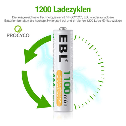 EBL AAA battery 1100mAh 12 pieces - rechargeable micro AAA batteries, low self-discharge, 1.2V AAA battery