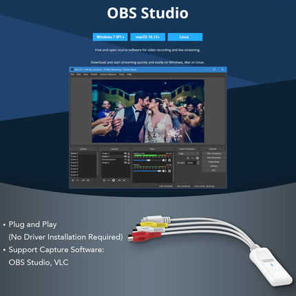 USB-videograbber - [2025. aasta mudel] August VGB300 - audio-video muundur VHS- ja Hi8-kassettide digiteerimiseks - Plug&amp;Play-video salvestusadapter Windowsi ja macOS-i jaoks