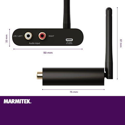 Marmitek juhtmevaba subwooferi edastus Subwoofer Anywhere 640 - Ühenda oma subwoofer juhtmevabalt stereosüsteemiga - 3,5 mm pesaühendus - Juhtmevaba heli saatja