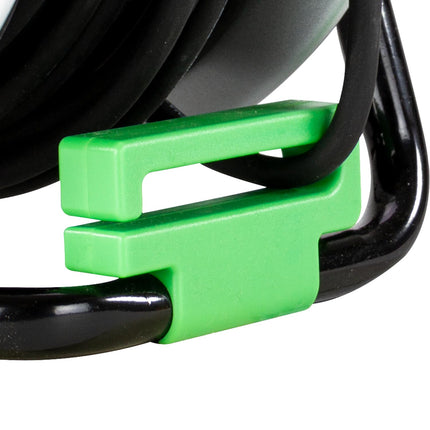 REV EX cable reel, 25m, H05RR, IP44, 3000W, with sliding contact, outdoor cable reel, 4 sockets, green