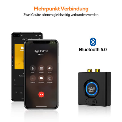 1Mii Bluetooth 5.0 vastuvõtja, Bluetooth-audioadapter muusika voogedastussüsteemi jaoks, traadita audioadapter 3,5 mm RCA-ga kõlarite ja stereosüsteemi jaoks, bassirežiim, 12 tundi mänguaega